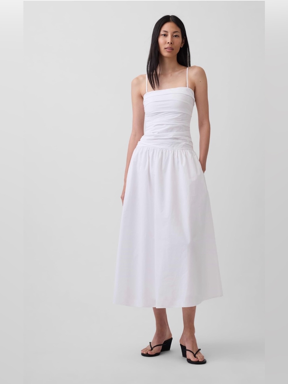 NWT-Gap White Poplin Drop Waist Maxi Dress, Medium